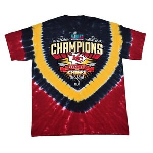 Kansas City Chiefs Super Bowl LVII Champions Shield‎ Red Tie-Dye T-Shirt Mens XL